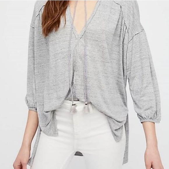 Free People Tops - We The Free Grey Blouse Tassel Size Medium